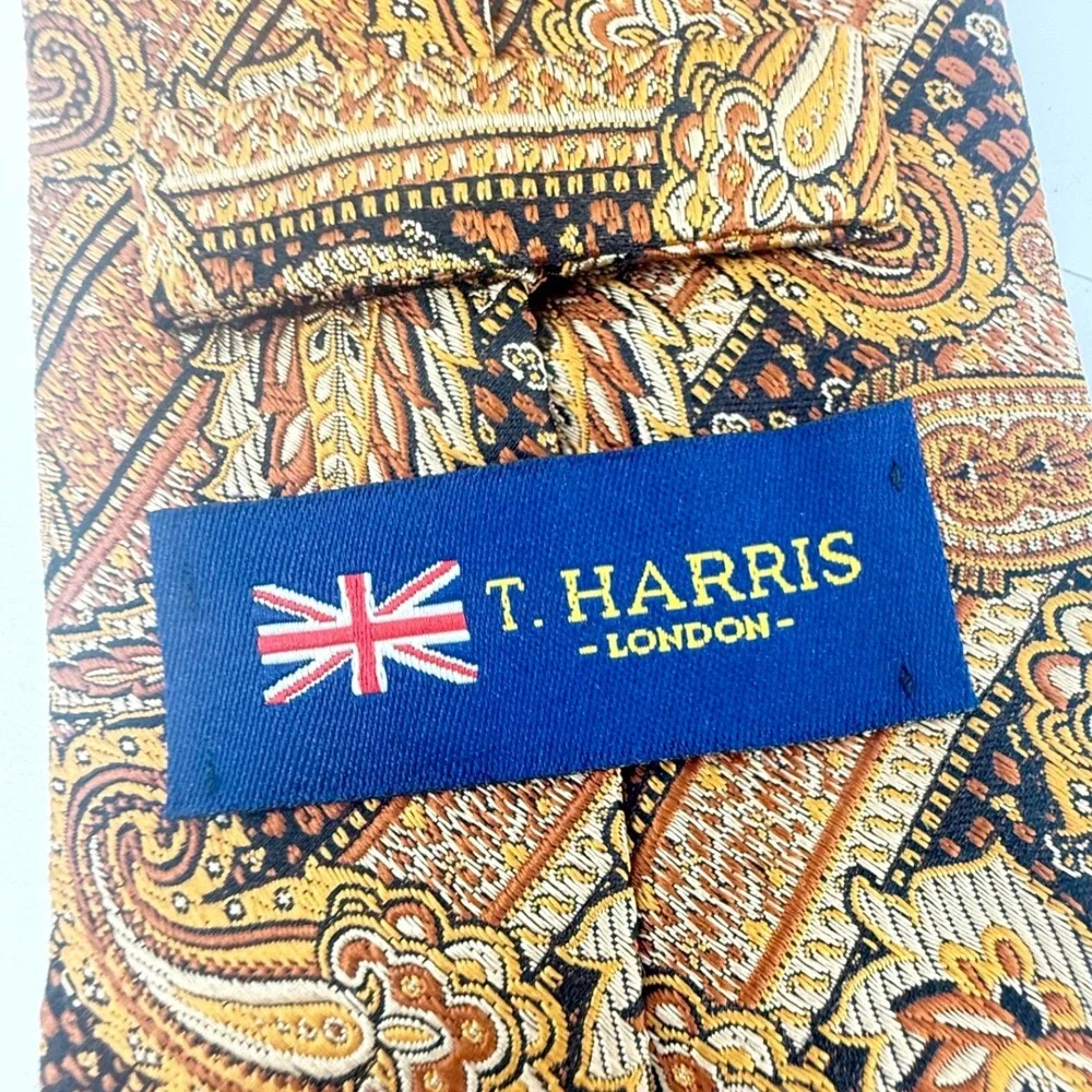 T. Harris London Paisley Tie Mens OS Gold Orange Silk Woven Pattern